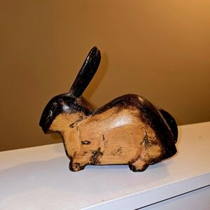 Handcrafted Wooden Rabbit Figurine - Black and Brown